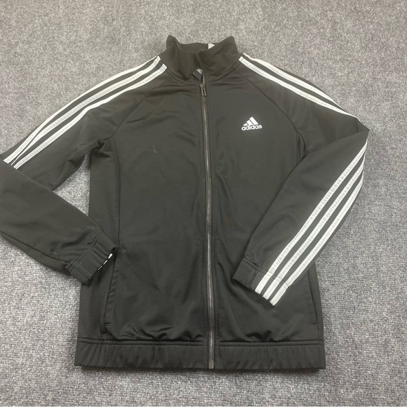 ADIDAS Women’s Black Track jacket warm Up 3 white stripes on sleeve size Medium - Picture 1 of 5